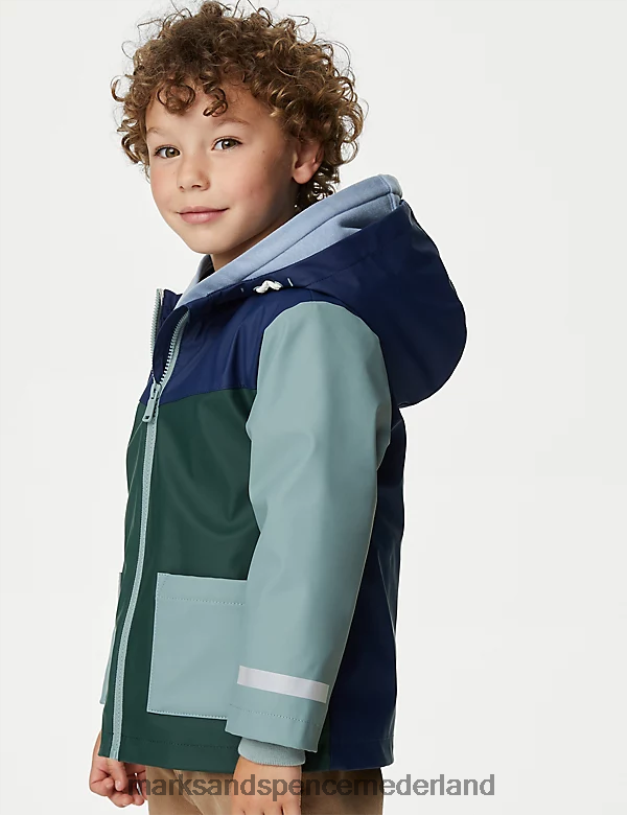 Marks & Spencer kinderen stormwear vissersjas met kleurblokken groene mix kleding N8VZP7891