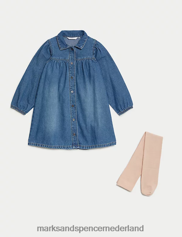 Marks & Spencer kinderen 2-delige jurk en panty-outfit denim kleding N8VZP9160