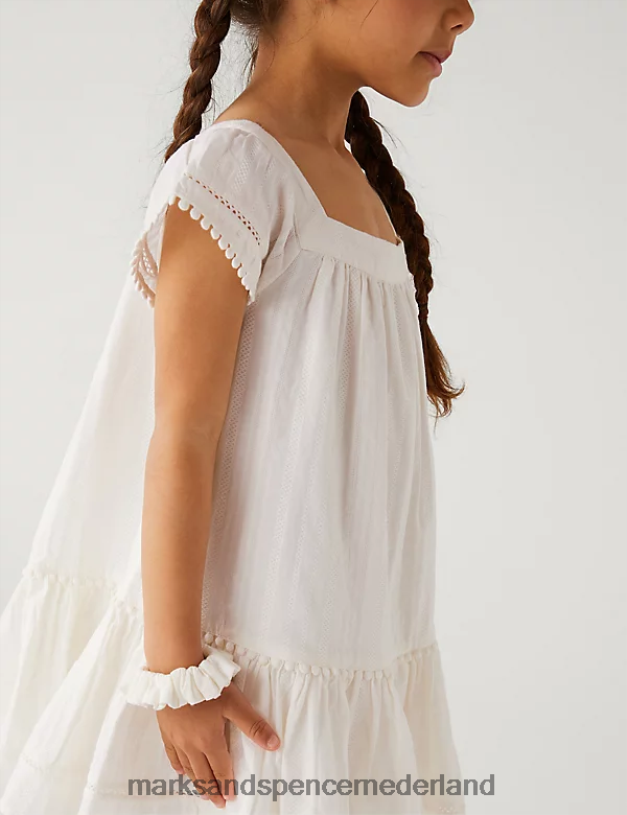 Marks & Spencer kinderen 2-delige jurk en scrunchie-outfit van puur katoen ivoor kleding N8VZP9508