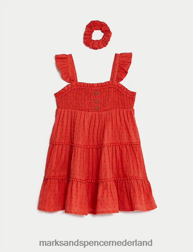 Marks & Spencer kinderen Gelaagde jurk van zuiver katoen koperen roos kleding N8VZP9066