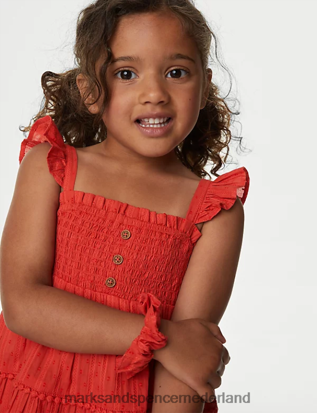 Marks & Spencer kinderen Gelaagde jurk van zuiver katoen koperen roos kleding N8VZP9066