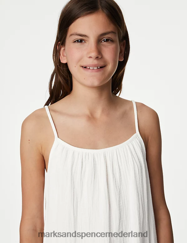 Marks & Spencer kinderen Gelaagde maxi-jurk van puur katoen ivoor kleding N8VZP9843