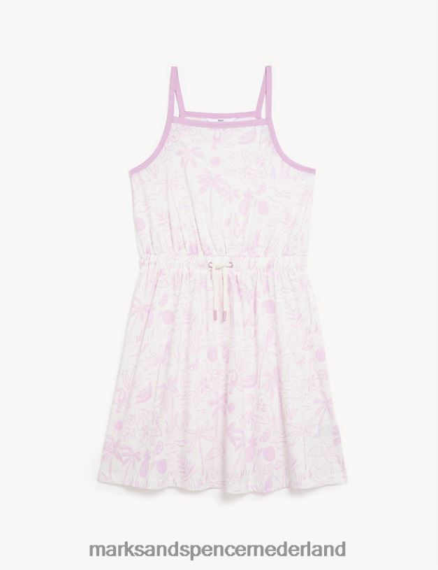 Marks & Spencer kinderen Jurk van puur katoen met tropische print witte mix kleding N8VZP9298