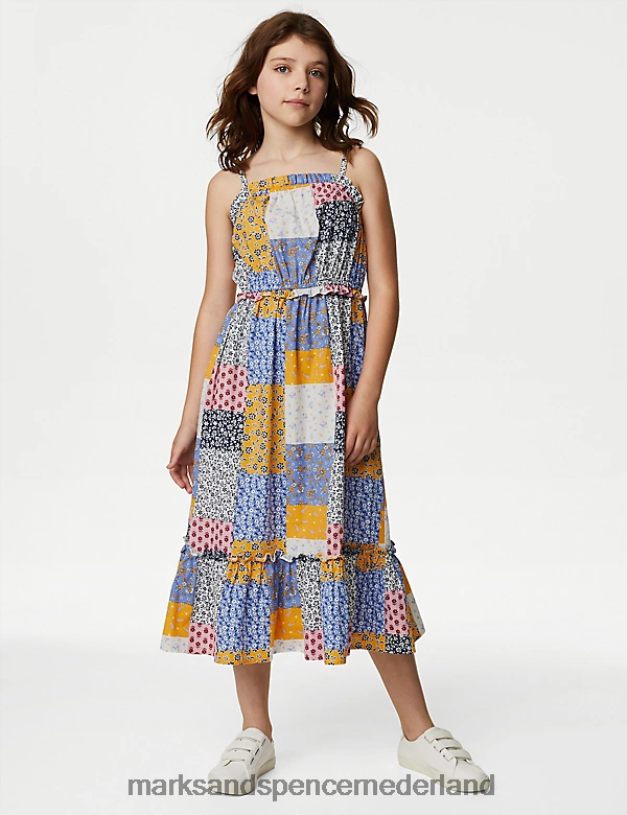 Marks & Spencer kinderen Jurk van zuiver katoen met patchworkprint multi kleding N8VZP9162