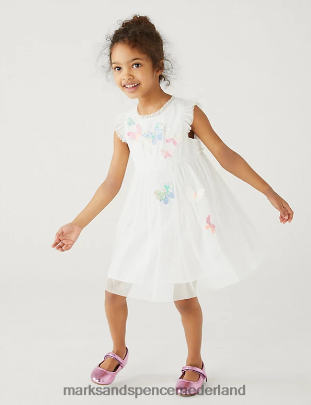 Marks & Spencer kinderen Tule jurk met vlinderapplicaties wit kleding N8VZP8907
