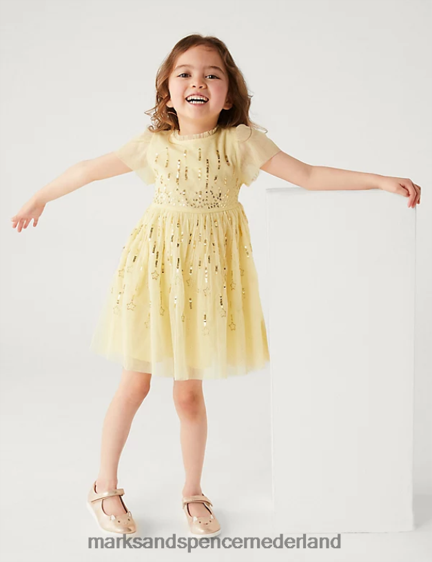 Marks & Spencer kinderen feestjurk met pailletten geel kleding N8VZP9307