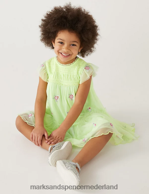 Marks & Spencer kinderen geborduurde jurk met bloemen groente kleding N8VZP9585