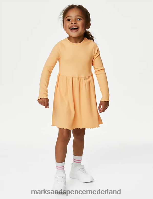 Marks & Spencer kinderen katoenrijke geribde jurk clementine kleding N8VZP9111