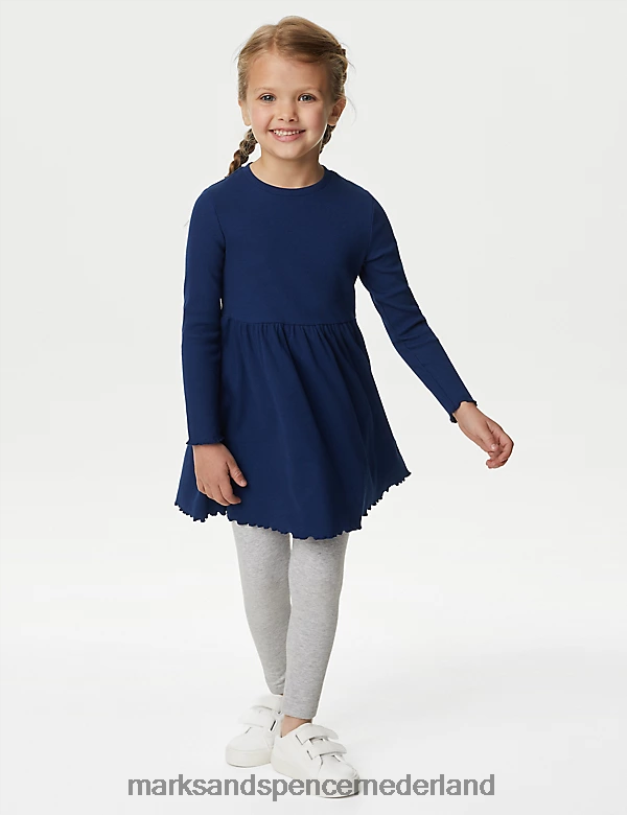 Marks & Spencer kinderen katoenrijke geribde jurk marine kleding N8VZP8844