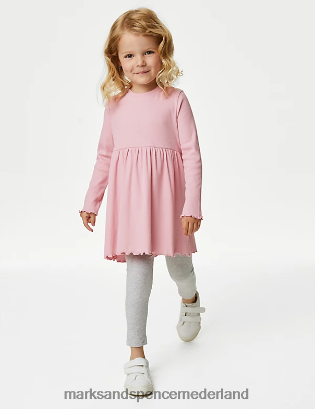 Marks & Spencer kinderen katoenrijke geribde jurk roze kleding N8VZP9110