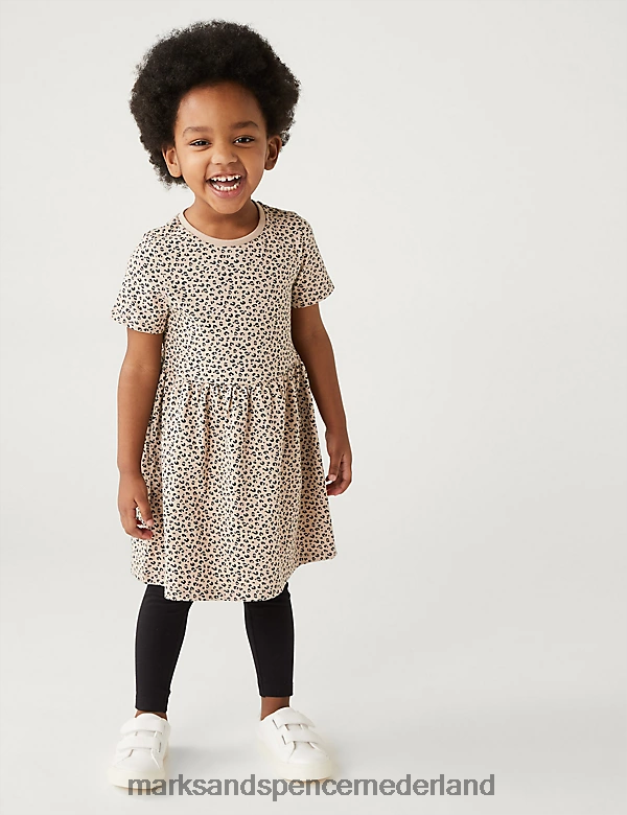 Marks & Spencer kinderen katoenrijke jurk met dierenprint beige kleding N8VZP9254