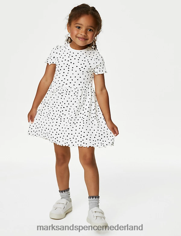 Marks & Spencer kinderen katoenrijke jurk met stippen wit kleding N8VZP8970