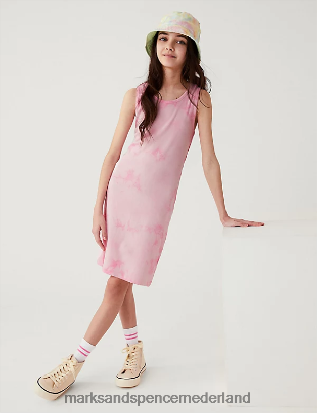 Marks & Spencer kinderen katoenrijke tie-dye jurk roze kleding N8VZP9689