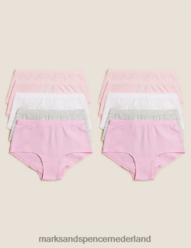 Marks & Spencer kinderen 10 stuks katoenrijke, diverse shorts roze mix kleding N8VZP9540