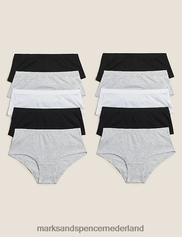 Marks & Spencer kinderen 10pk katoenrijke shorts zwart grijs kleding N8VZP15