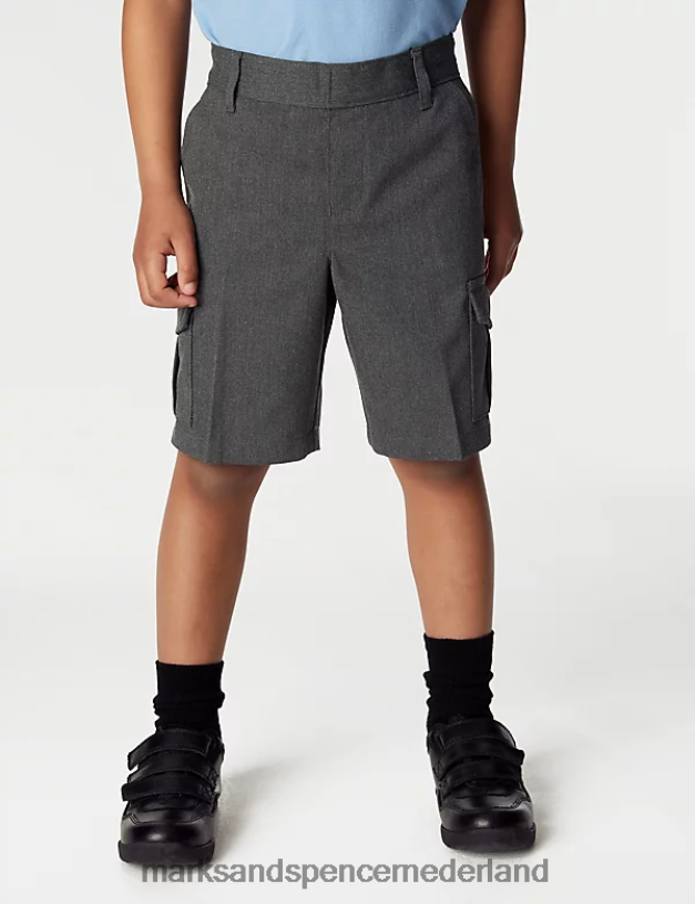 Marks & Spencer kinderen 2 stuks cargo-schoolshorts met plus taille grijs kleding N8VZP8585