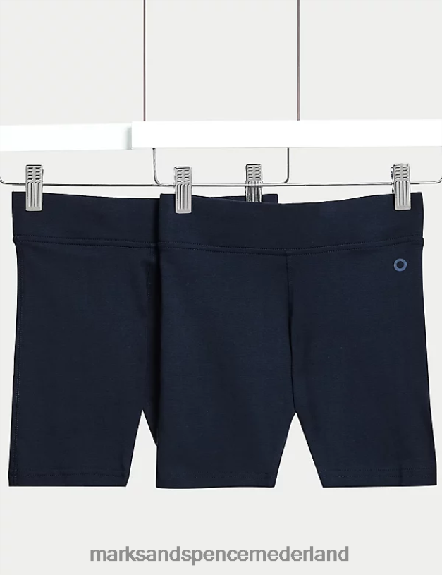 Marks & Spencer kinderen 2 stuks katoen met stretch schoolshorts marine mix kleding N8VZP9342