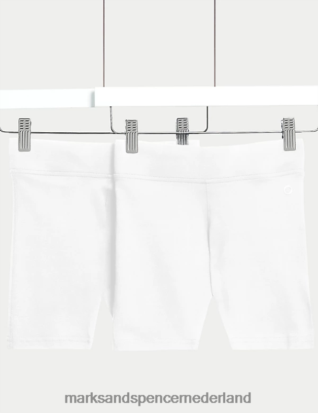 Marks & Spencer kinderen 2 stuks katoen met stretch schoolshorts wit kleding N8VZP9055