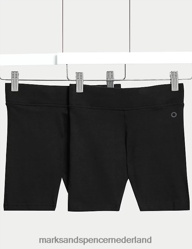 Marks & Spencer kinderen 2 stuks katoen met stretch schoolshorts zwart kleding N8VZP9341