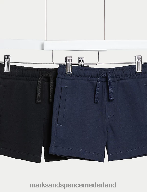 Marks & Spencer kinderen 2 stuks katoenrijke shorts zwarte mix kleding N8VZP8024