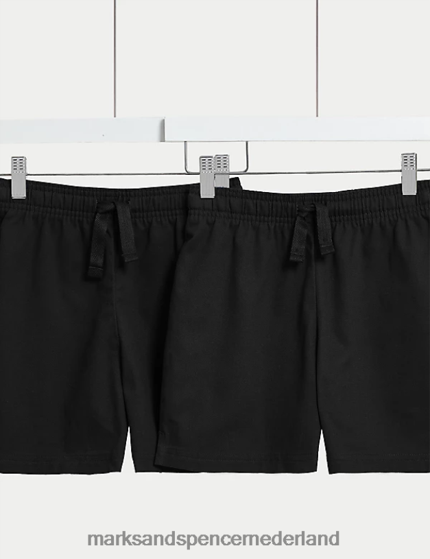 Marks & Spencer kinderen 2 stuks puur katoenen schoolshorts zwart kleding N8VZP8628