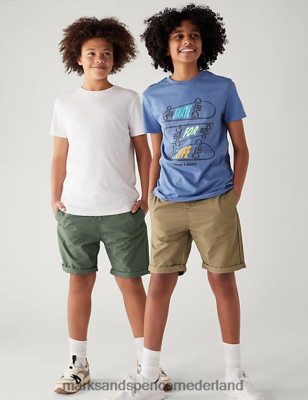 Marks & Spencer kinderen 2 stuks puur katoenen shorts kaki mix kleding N8VZP8436