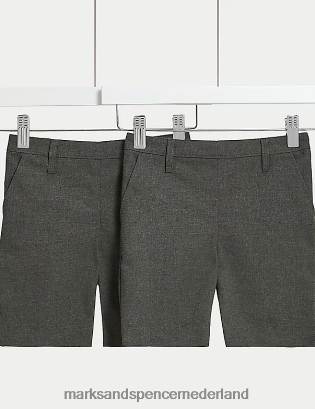 Marks & Spencer kinderen 2 stuks schoolshorts met smalle pijpen grijs kleding N8VZP9825