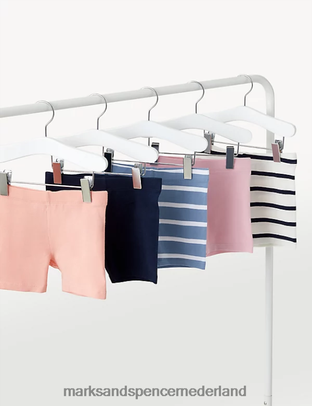 Marks & Spencer kinderen 5 stuks katoenrijke gestreepte en effen shorts marine kleding N8VZP9852