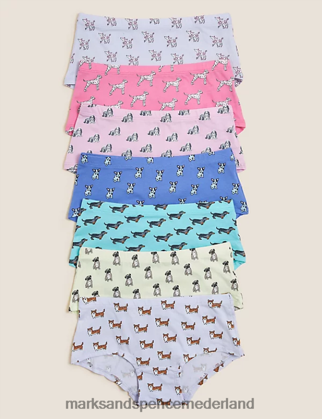 Marks & Spencer kinderen 7 stuks katoenrijke shorts met hondenprint multi kleding N8VZP9498