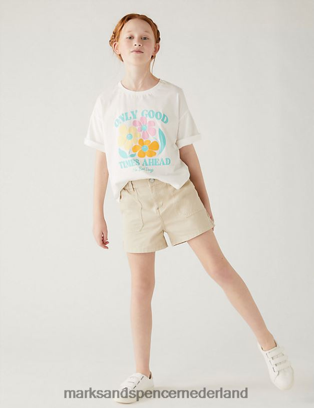 Marks & Spencer kinderen cargoshort van puur katoen steen kleding N8VZP9819