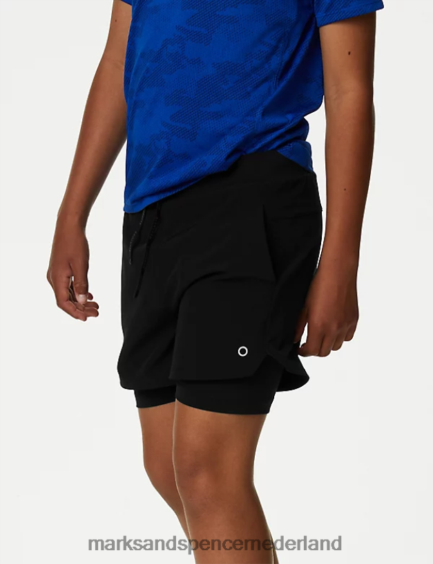 Marks & Spencer kinderen dubbellaagse sportshort zwart kleding N8VZP8075
