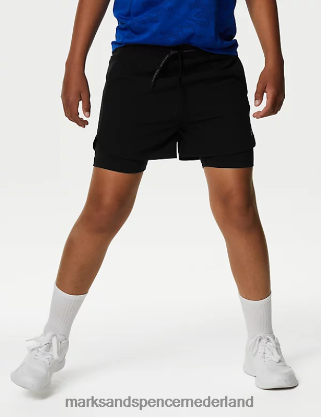 Marks & Spencer kinderen dubbellaagse sportshort zwart kleding N8VZP8075