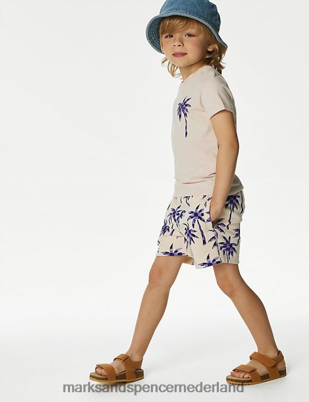 Marks & Spencer kinderen katoenrijke short met palmboomprint crème mix kleding N8VZP8363