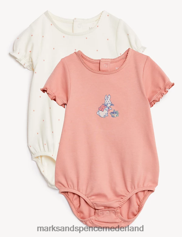 Marks & Spencer kinderen 2 stuks puur katoenen Peter Rabbit-body's roze mix kleding N8VZP7717