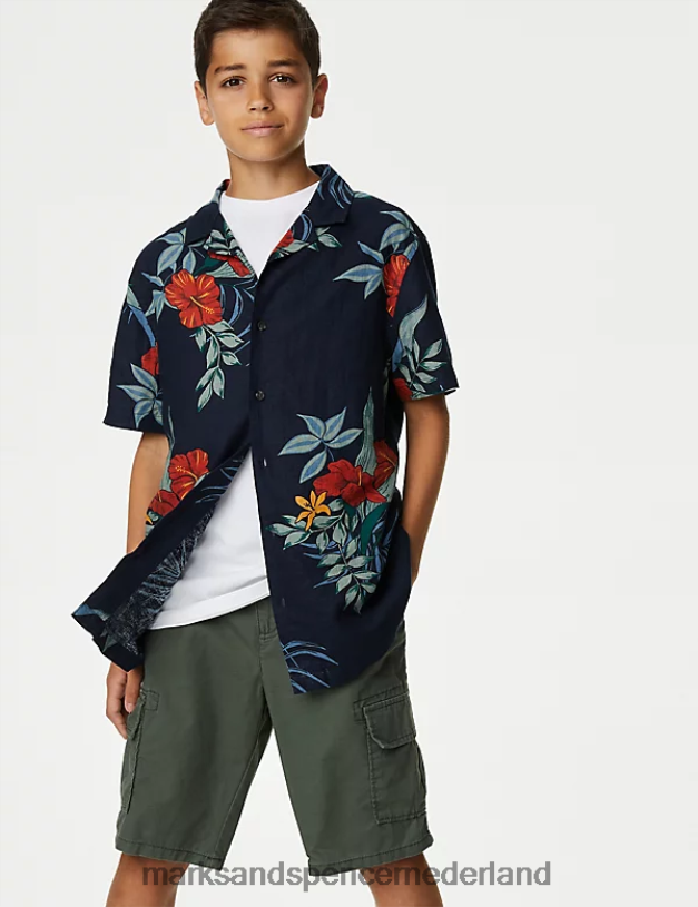 Marks & Spencer kinderen bloemenoverhemd van linnenmix marine mix kleding N8VZP8352