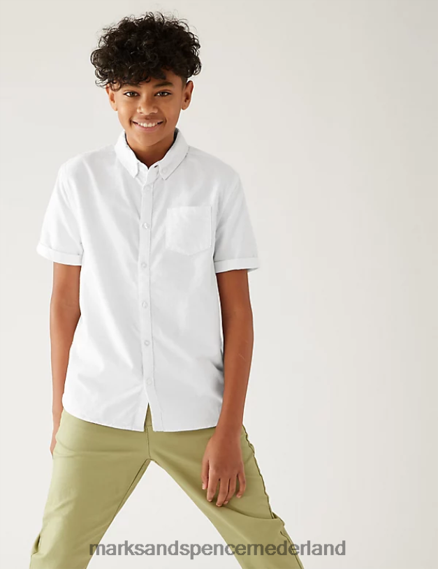 Marks & Spencer kinderen effen overhemd van zuiver katoen wit kleding N8VZP8458
