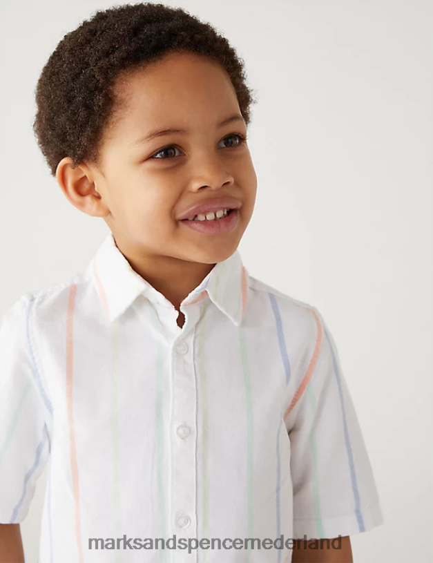 Marks & Spencer kinderen gestreept Oxford overhemd van puur katoen witte mix kleding N8VZP7960