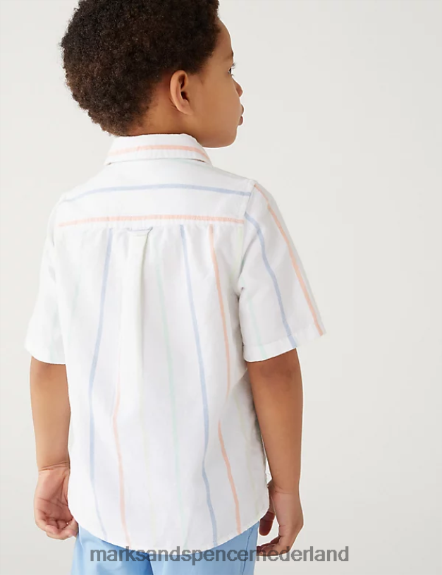 Marks & Spencer kinderen gestreept Oxford overhemd van puur katoen witte mix kleding N8VZP7960