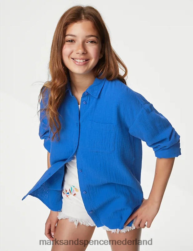 Marks & Spencer kinderen overhemd van puur katoen blauw kleding N8VZP8750