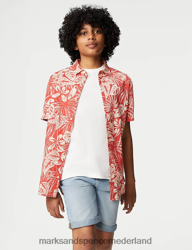 Marks & Spencer kinderen overhemd van puur katoen met papegaaienprint koperen roos kleding N8VZP8676