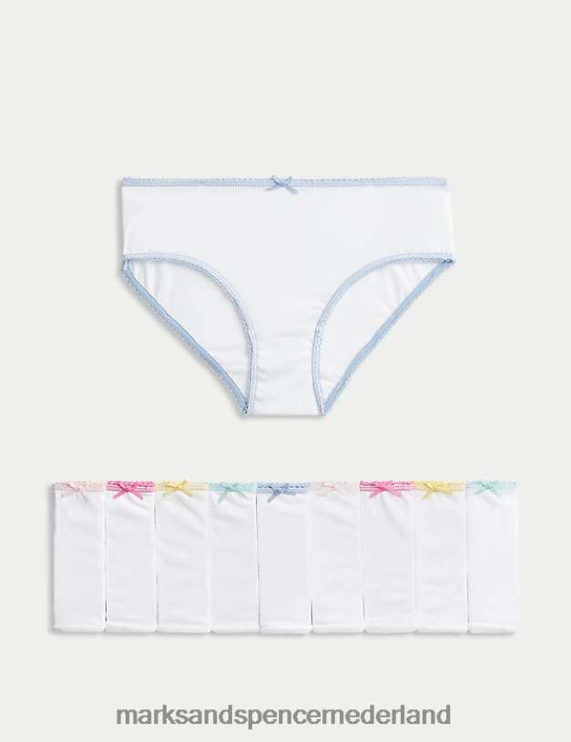Marks & Spencer kinderen 10 stuks puur katoenen slipjes witte mix kleding N8VZP9828