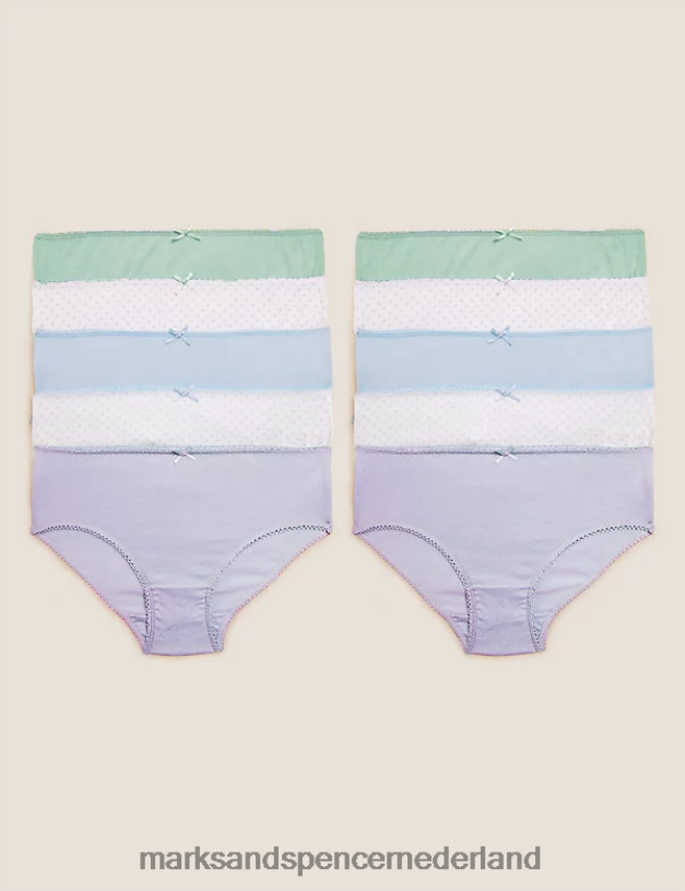 Marks & Spencer kinderen 10 stuks zuiver katoenen vlekkerige en effen onderbroeken bleek lila kleding N8VZP9496