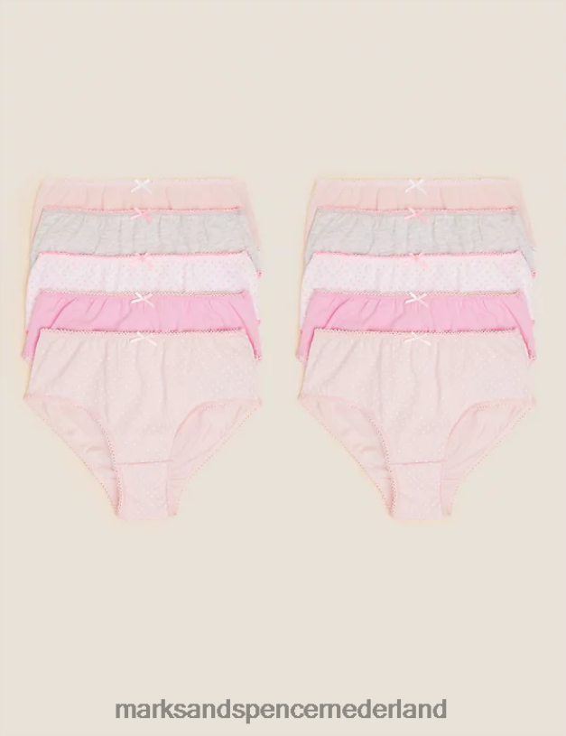 Marks & Spencer kinderen 10 stuks zuiver katoenen vlekkerige en effen onderbroeken roze mix kleding N8VZP8992