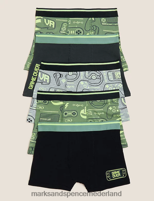 Marks & Spencer kinderen 5 stuks katoenrijke gaming trunks kaki mix kleding N8VZP7831