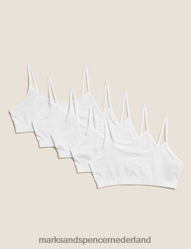 Marks & Spencer kinderen 5pk katoenrijke crop tops wit kleding N8VZP9252