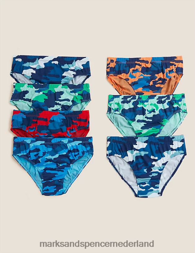 Marks & Spencer kinderen 7 stuks puur katoenen camouflageslips marine mix kleding N8VZP8236