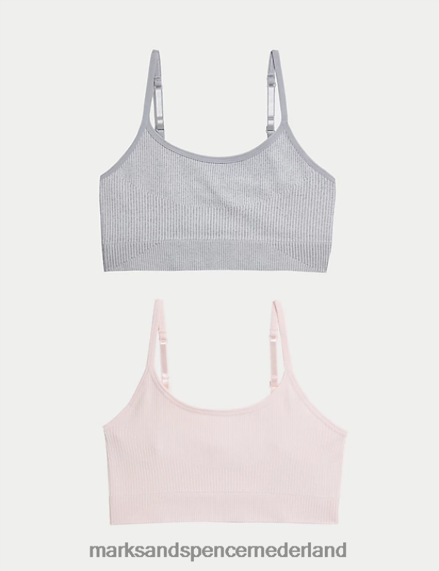 Marks & Spencer kinderen Geribbelde croptops, 2 stuks grijze mix kleding N8VZP8812