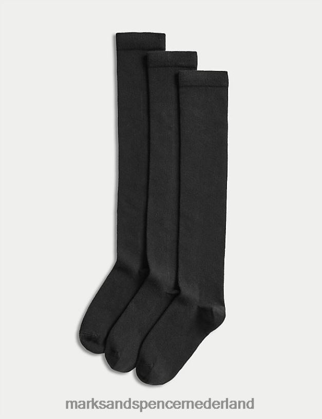Marks & Spencer kinderen 3pk katoenrijke overkniekousen zwart kleding N8VZP9121