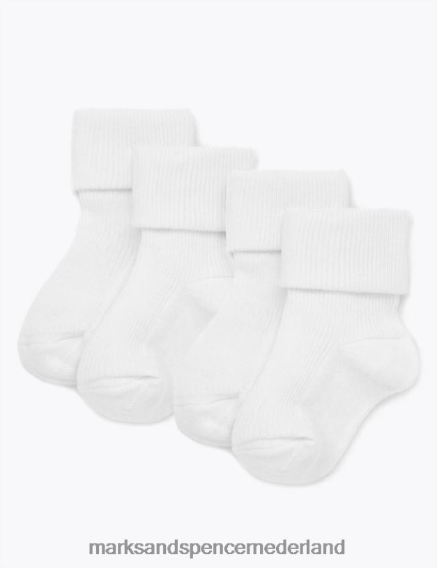 Marks & Spencer kinderen 4 stuks sokken wit kleding N8VZP7422