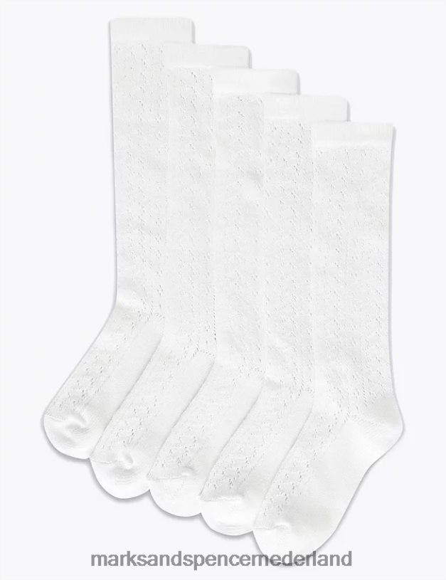 Marks & Spencer kinderen 5 stuks kniehoge pelerine sokken wit kleding N8VZP8943